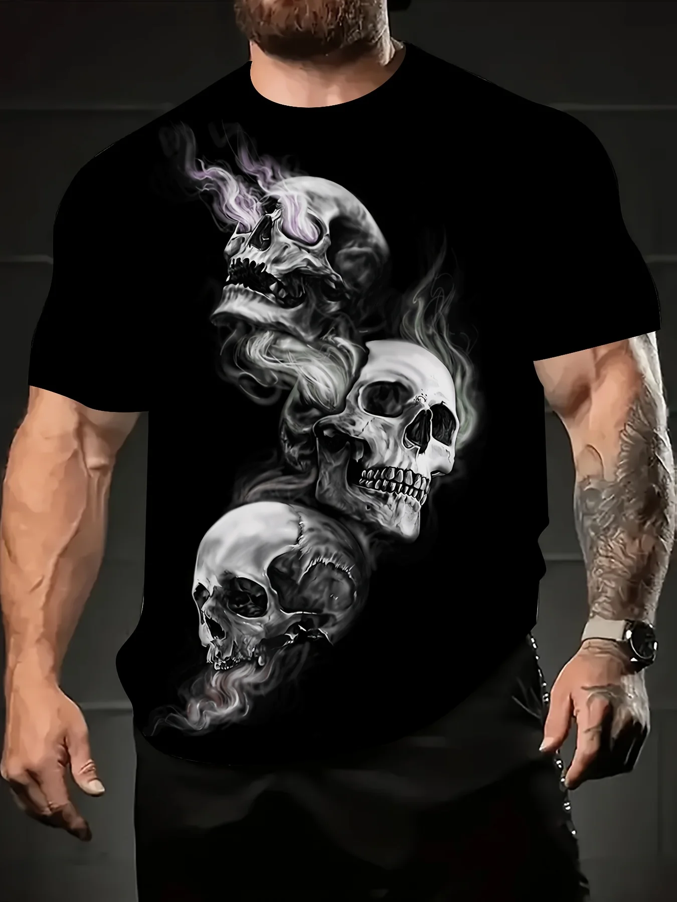 Men'S T-Shirt with 3D Skull Design - Stylish And Breathable Mix, Casual Short Sleeves for Spring And Summer, Available