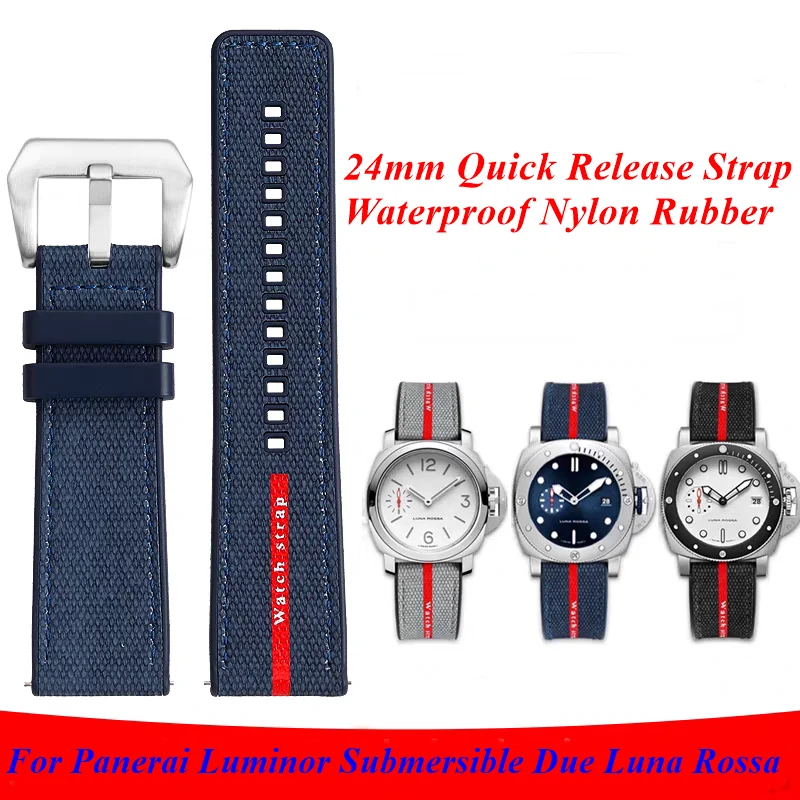 22/24/26mm For Panerai Luminor Submersible Due Luna Rossa PAM01314/1565/1404/441 Watch Strap Nylon Rubber Band Silicone Bracelet
