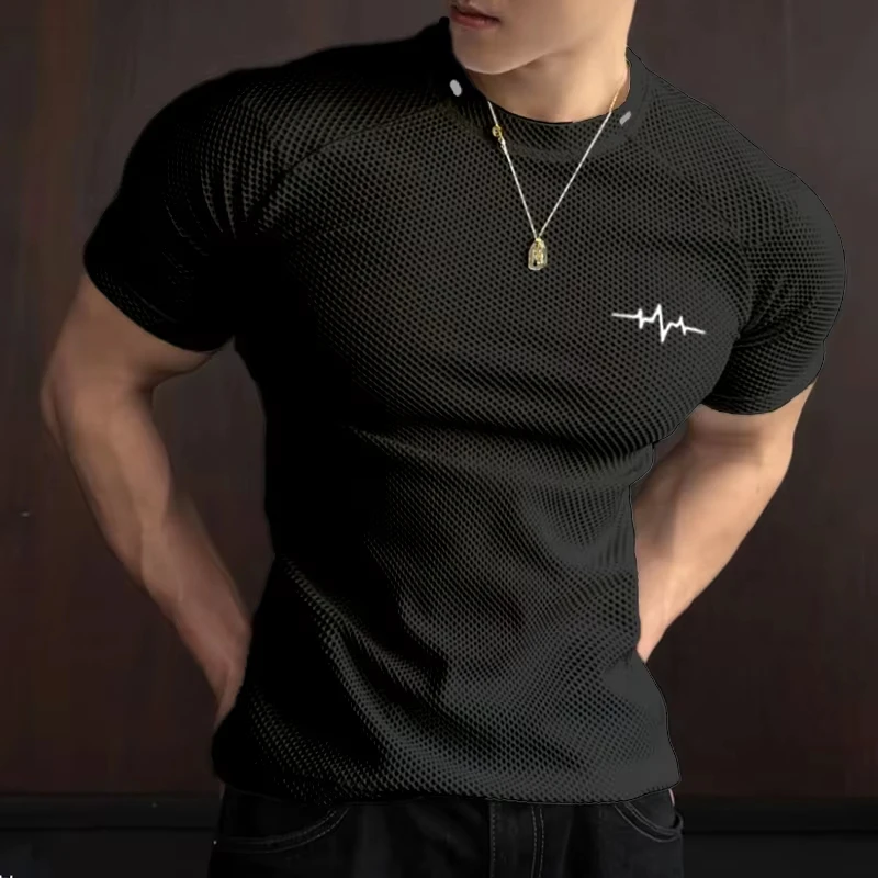 New Men's Short Sleeve Honeycomb Pattern Quick Dry Ice Skin Cool Feeling Men's T-Shirt Breathable Wicking Elastic Sportswear image 2