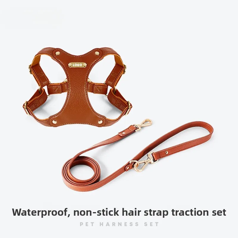 

2026 New Dego Premium Leather Dog Harness & Leash Set, Adjustable No-Pull Reflective Pet Vest for Small Medium Dogs