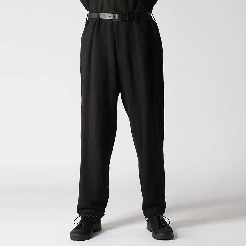 YOJI OOAK التصميم الأصلي السراويل عارضة مطابقة السراويل بلون فضفاض مزيج الكتان السراويل الاتجاه الرجال #1