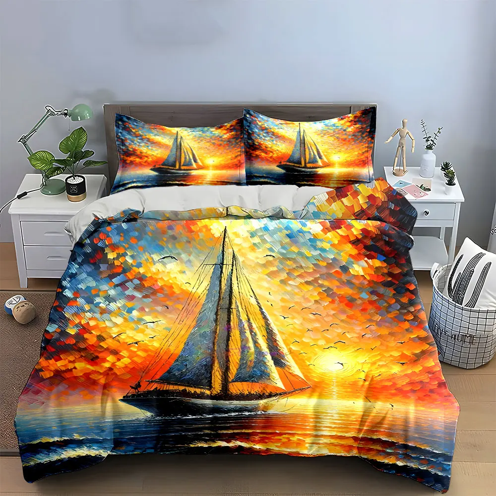 Sailing Sunset Decorative Set Bedding Set with 1 Duvet Cover 2 Pillowcases Single Double King Queen, Gift