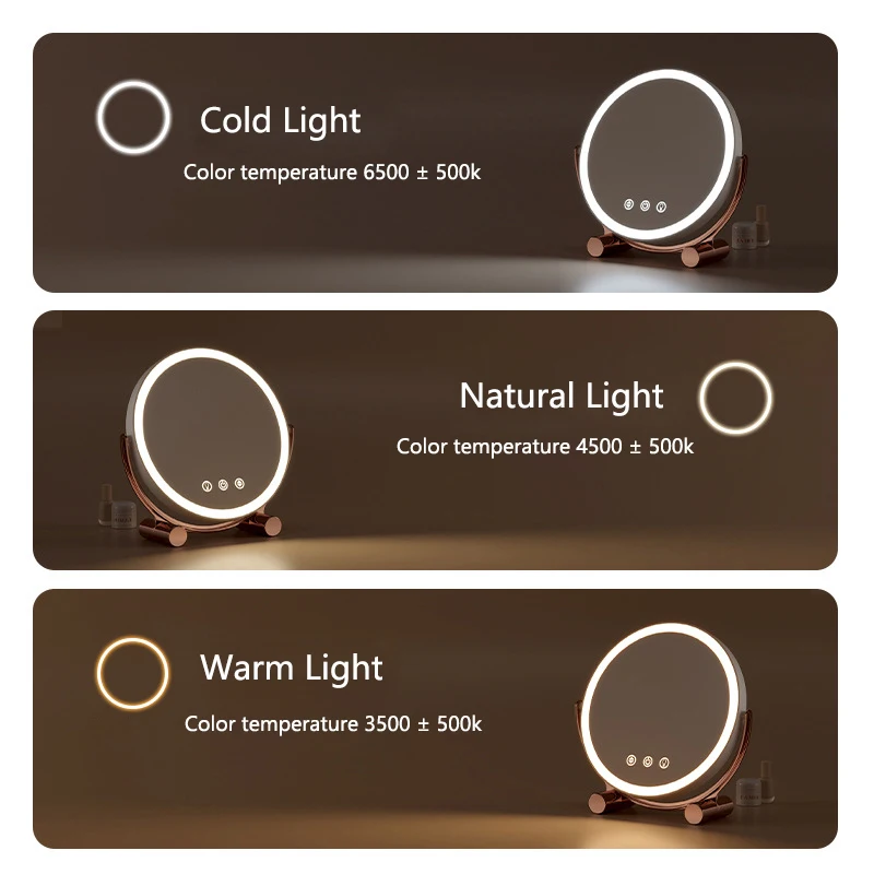 Desktop 3 Colors Dimmable LED Makeup Mirror Household Bedroom Vanity Mirror with Touch Screen Cosmetic Mirrors Type-c Charging