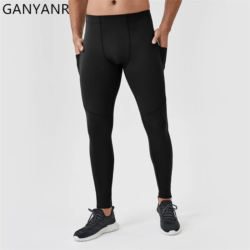 

GANYANR Running Tights Compression Pants Men Sportswear Sports Fitness Leggings Basketball Crossfit Training Football Gym Long