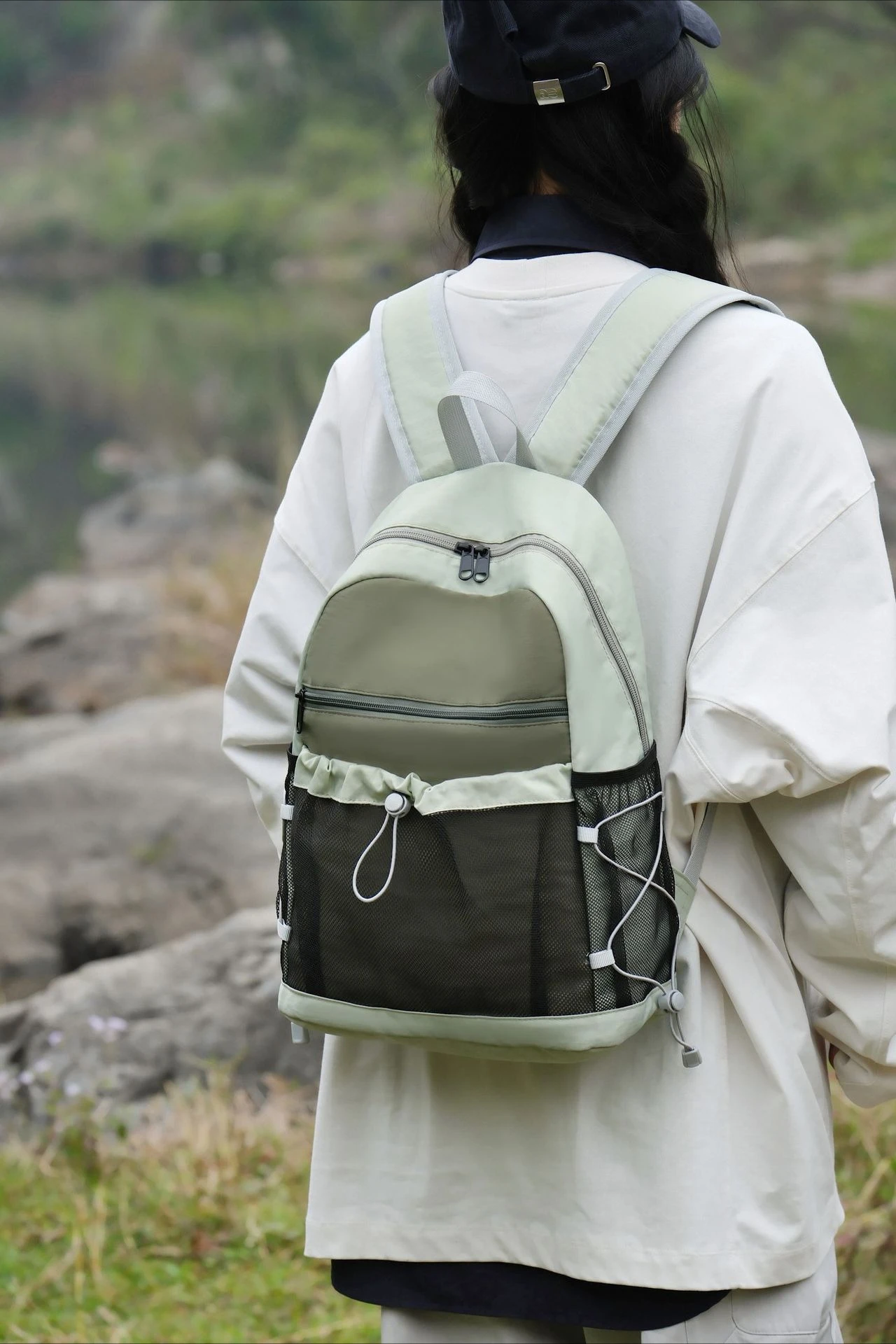 

Color-Blocked Drawstring Mini Backpack, Lightweight Casual Daypack, Outdoor Multifunctional Bag For Hiking Travel