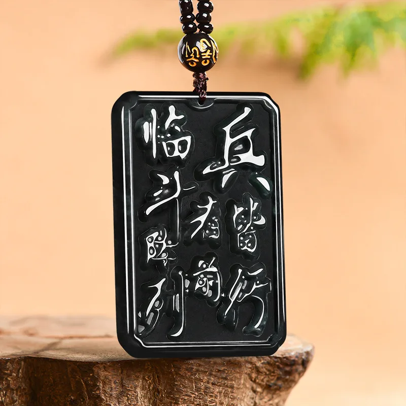 

Natural Burmese A-grade Jadeite Black Chicken Seed Pendant with Nine Character Mantra Taoist Heart Method Jadeite Jewelry