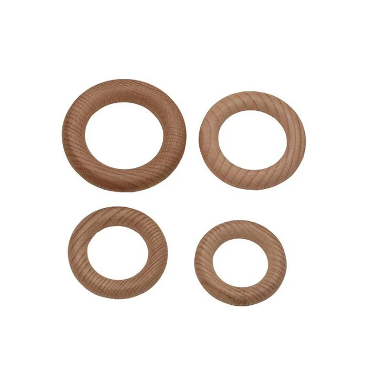 10Pc 50/55/60/70mm Beech Wooden Teether Ring Baby Teething Wooden Crafts Toys for Baby Rattles Wood Ring Crib Mobile Teether