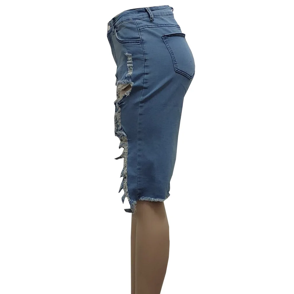 New Fashion Women\'s Jeans Ripped Comfortable 2024 Summer Casual Street Can Wear Solid Color Ladies Capri Pants
