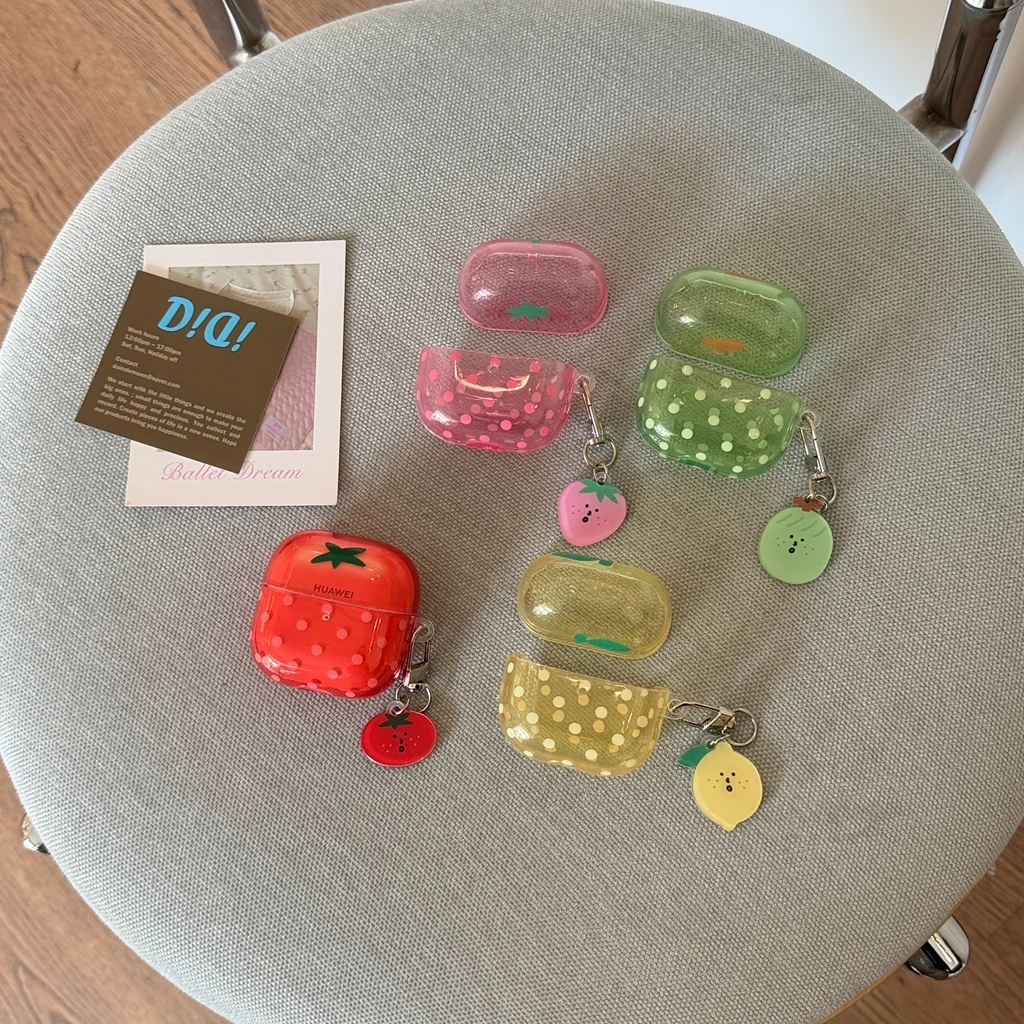Cute Transparent 4 Colors Fruit Polka Dots With Pendant Earphone Cover Case for Samsung Galaxy Buds4 3 2 Pro FE Live Core
