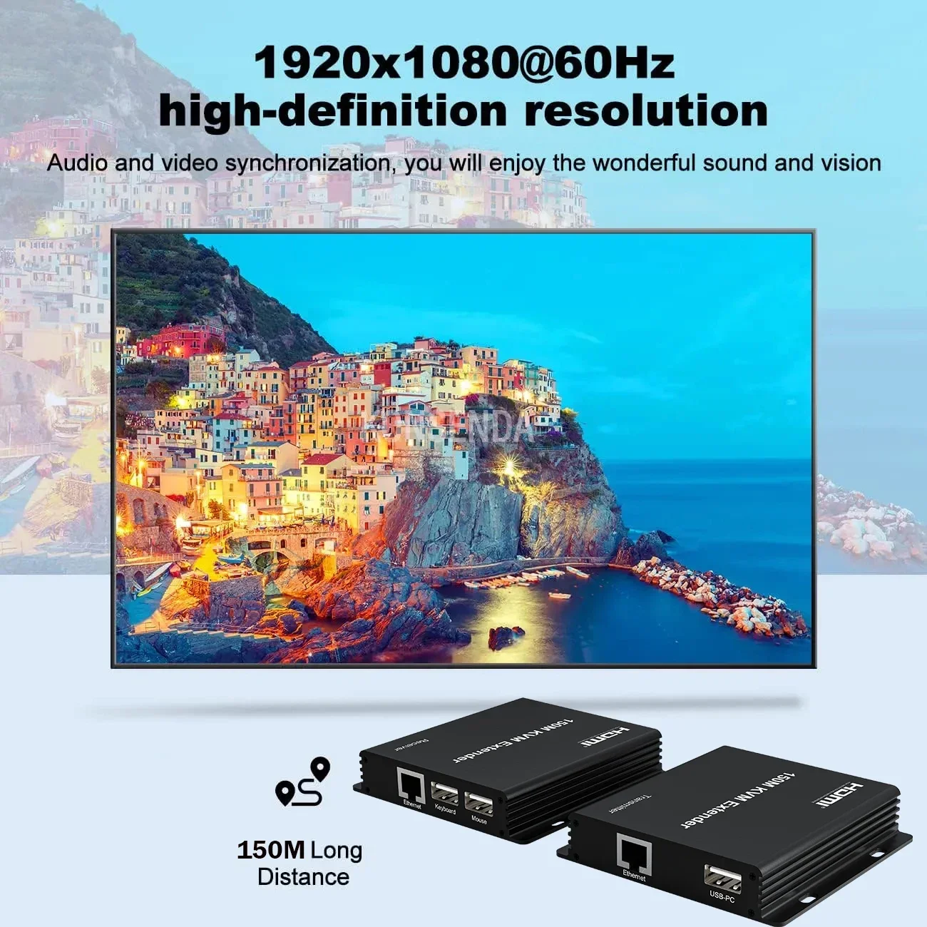 150M HDMI-compatible KVM Extender via Rj45 Cat5e/6 Cable HDMI Video USB Extender Transmitter Receiver Kit Support Mouse Keyboard