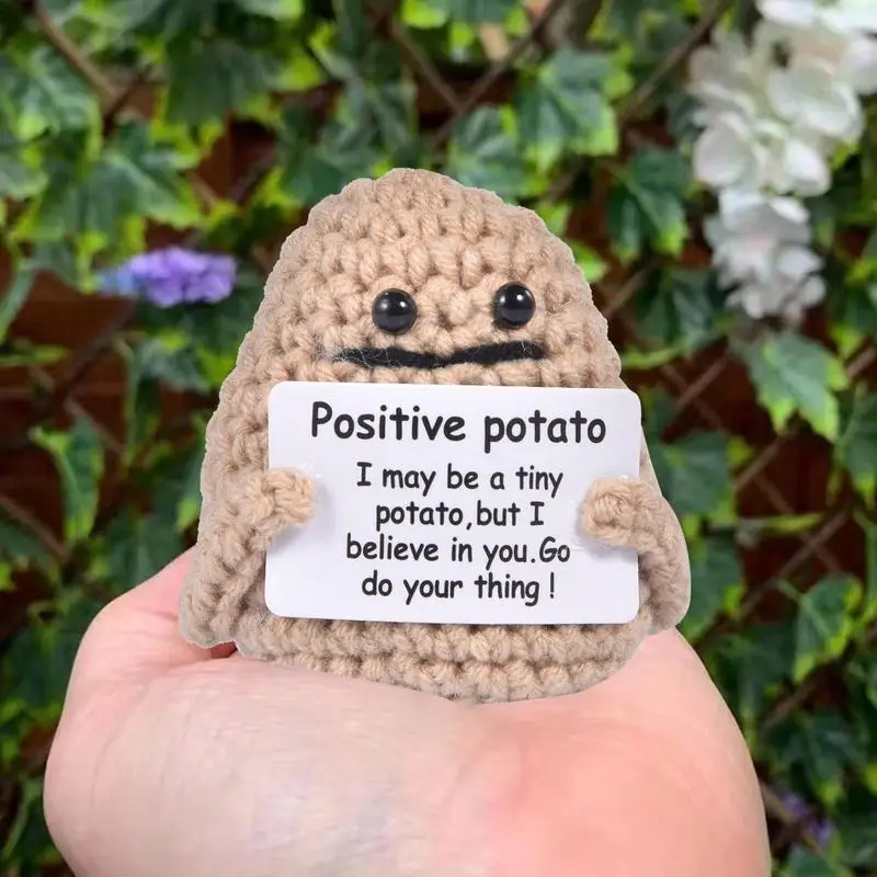 New Handmade Positive Potato Cute Wool Knitting Doll with Card Home Decor Ornament Funny Potatos Room Decorations Christams Gift