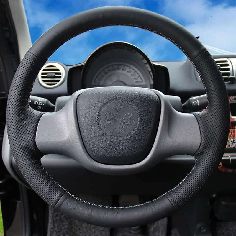 

Car Steering Wheel Cover Anti-Slip Black Leather Original Steering Wheel Braid Car Accessories For Smart Fortwo Auto Interior