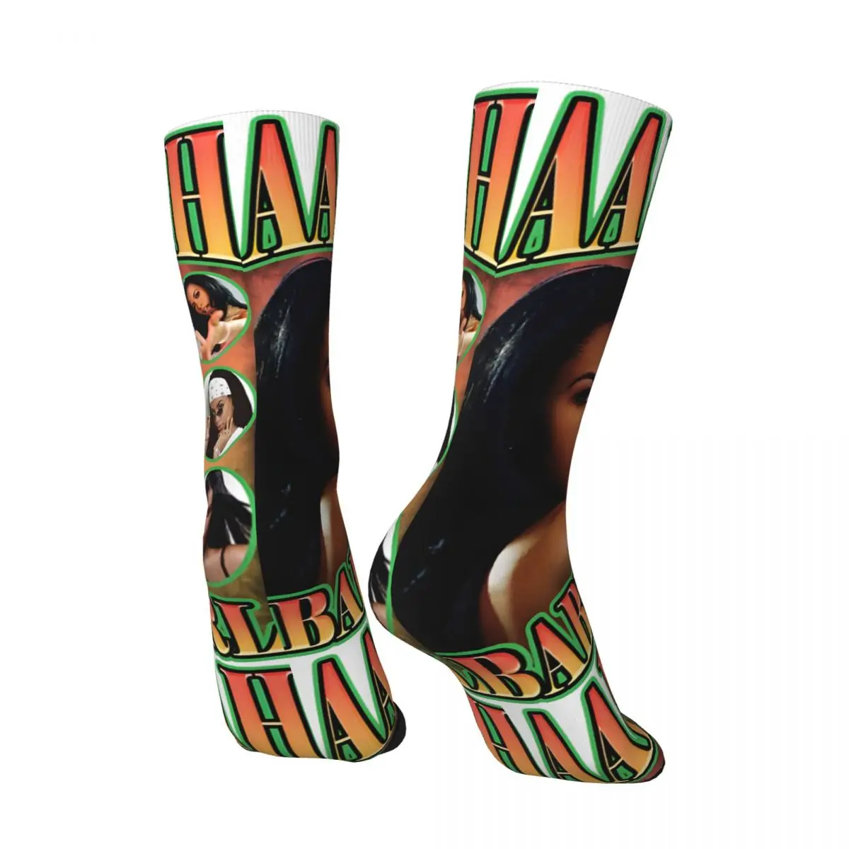 Aaliyah Baby Girl Orange Bootleg Vintage Men's Socks Vintage Harajuku Megan Thee Stallion Street Style Novelty Pattern Crew Sock