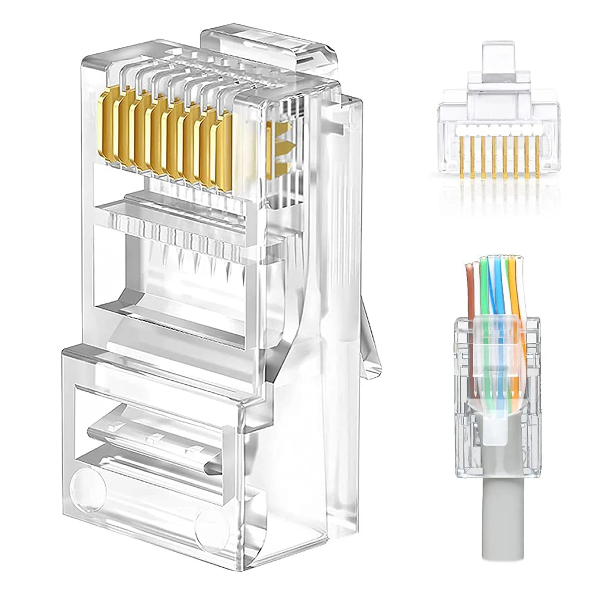 100 قطعة Cat6 / Cat5E RJ45 تمر من خلال موصل حزمة مع أداة العقص