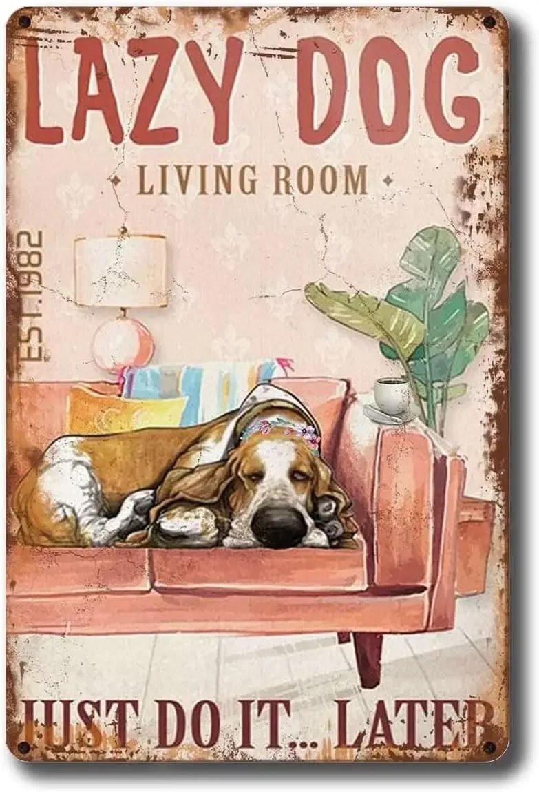 Metal Tin Sign Vintage Basset Hound Dog Tin Signs Painting Cafe Opera House Art Wall Decoration Plaque 5.5x8 Inches