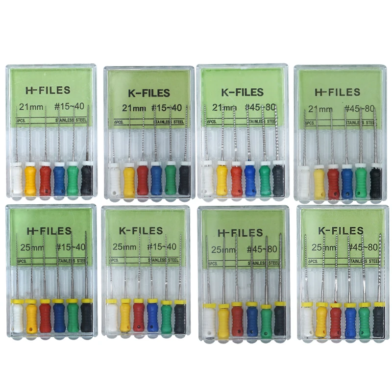 

6pcs Dental Root Canal Files Hand Use H Files K Files 21mm / 25mm Endodontic Root Canal File Dentist Treatment Tools