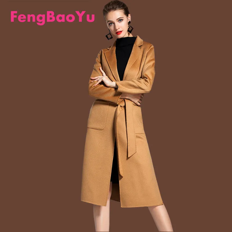 

Fengbaoyu European American Water Ripple Cashmere Coat Women 2023 New Mid-long Spring Woolen Coat Double-sided Fashion Woolen