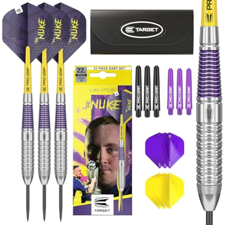 

Luke Littler Brass Steel Tip Darts Set 22G Steel Tip Dart, The Nuke Player Edition Dart Set, Dart Flights, Shafts and Dart Case