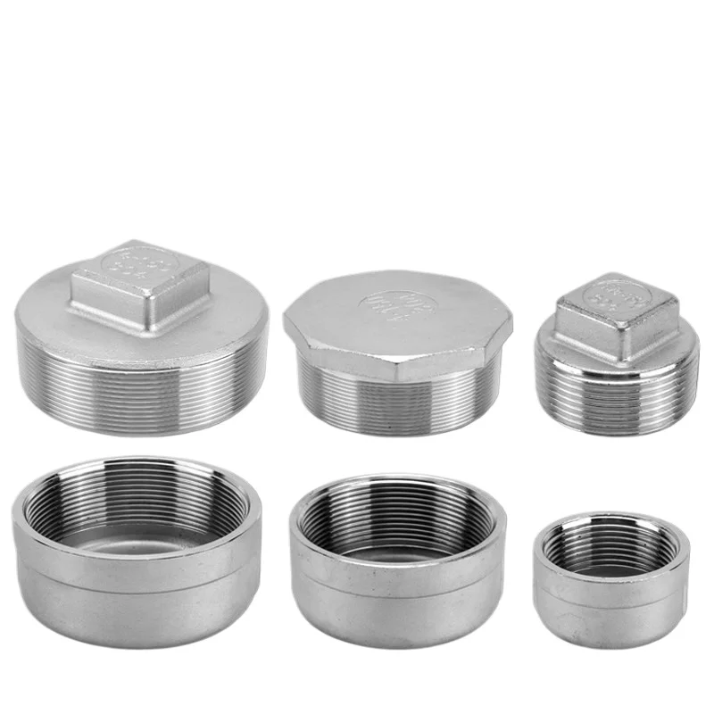 304 سدادات أنابيب مثمنة من الفولاذ المقاوم للصدأ مع خيوط داخلية/خارجية مقابس أنابيب المياه المربعة 1.2/1.5/2/3/4 بوصة #6