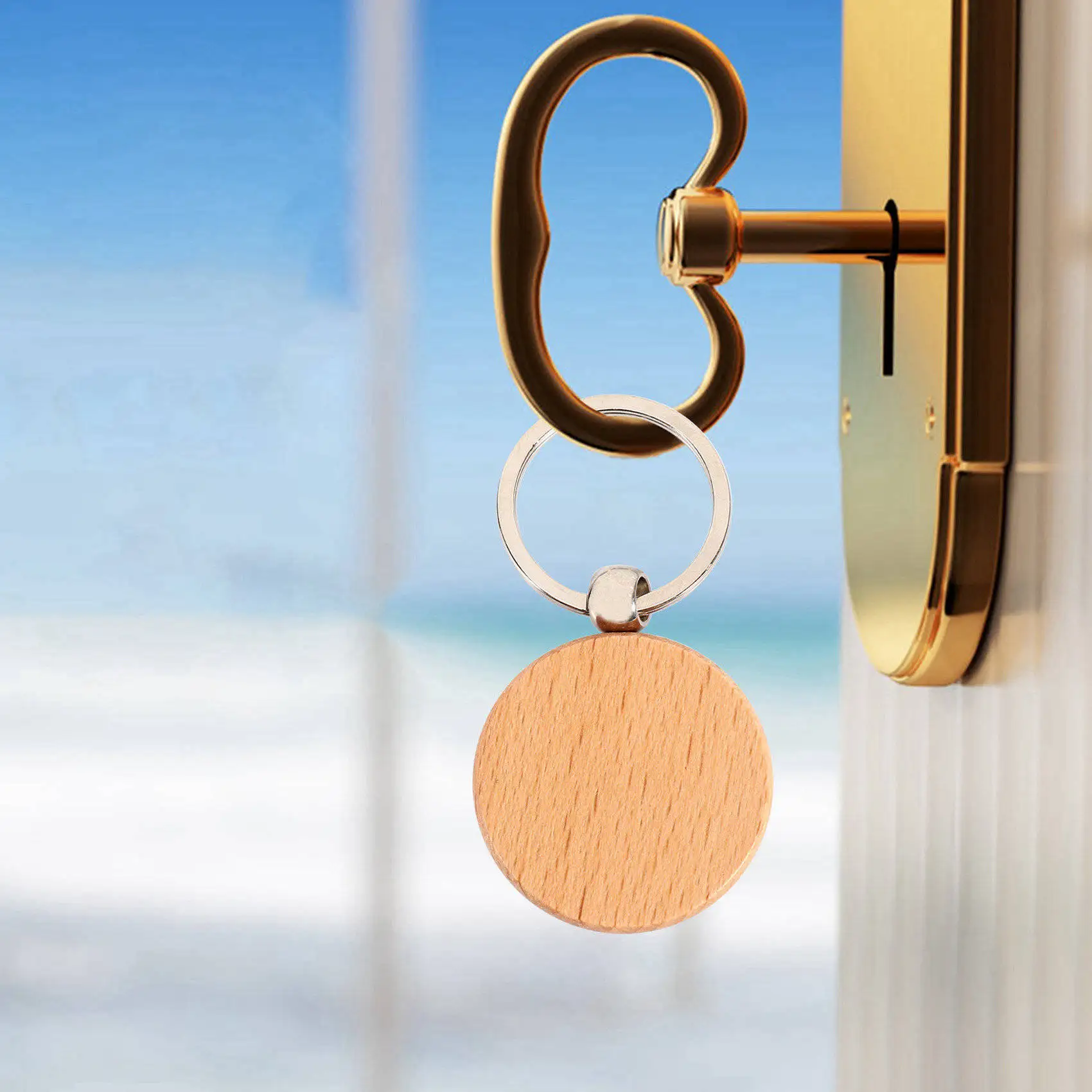 

New-Design 20Pcs Blank Round Wooden Keychain DIY Wooden Keychain Key Tag Gift