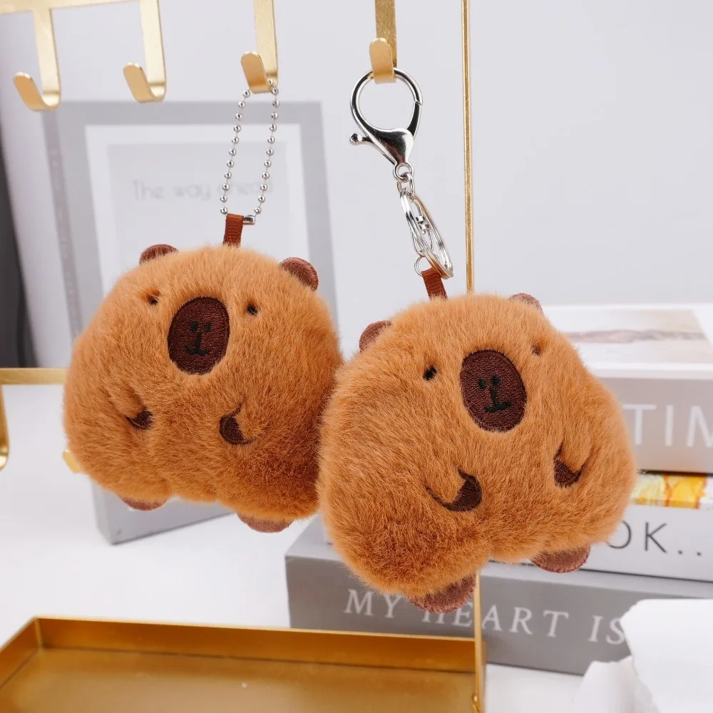 Kawaii Cartoon Capybara Plush Keychain Soft Stuffed Toys Capybara Pendant Schoolbag Accessories Mini Car Key Ring