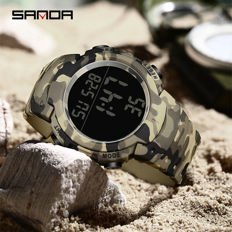 SANDA Series Electronic Men Watch Sport Multi functional Fashion Cool Waterproof LED Luminous Digital Men WatchesNew Camouflage