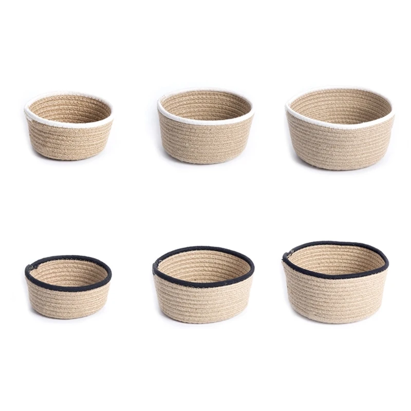 Handcrafted Linen Braided Baskets Artistic Crafted Linen Rope Woven Storage Baskets for Simplistic Living Spaces