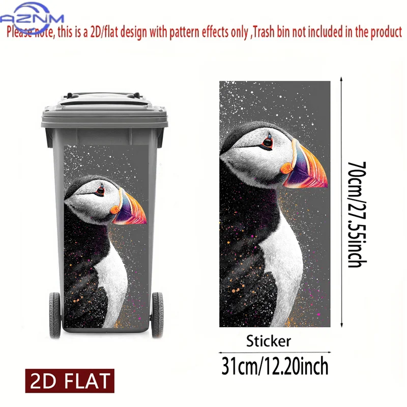 Self-Adhesive, Waterproof PVC Sticker Featuring a 2D/Flat Puffin Design, Perfect for Decorating Trash Cans Or Walls. It Has a view 3