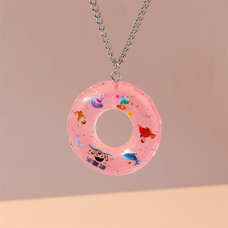Modische Bunte Harz-Schwimmring-Halskette für Frauen und Mädchen Sommer Strand Urlaub Schmuck Geschenke – Detail 5