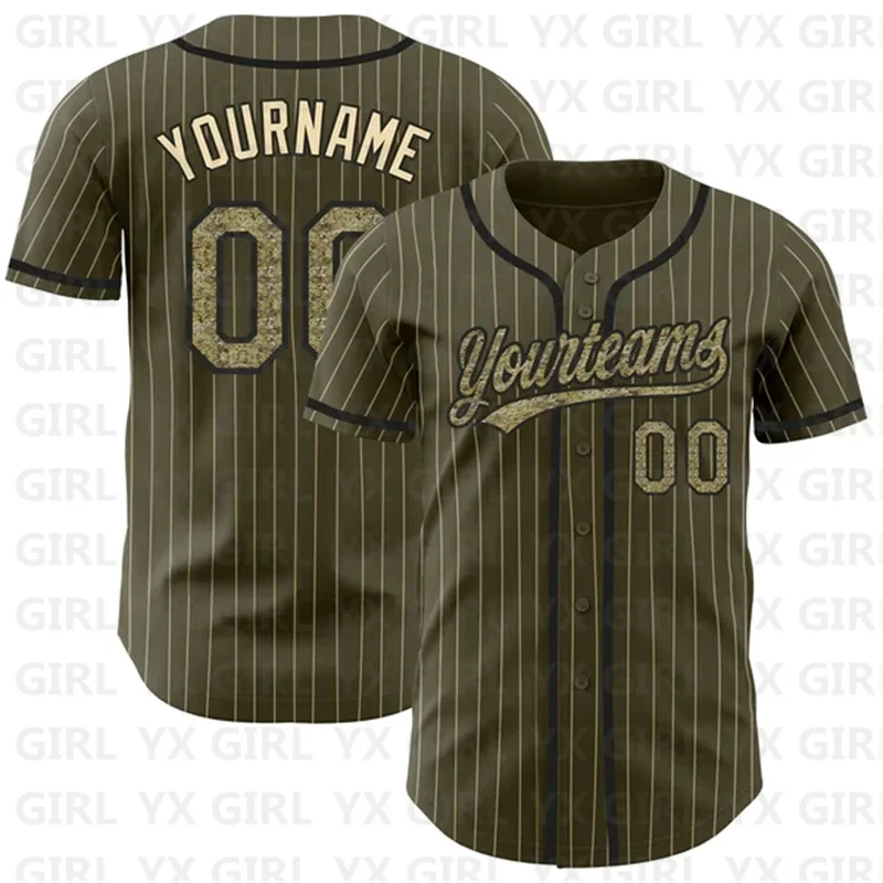 Custom Olive City Pinstripe Black Authentic Salute To Service Baseball Jersey 3D Print Men Women Casual Shirts Sport Unisex Tops