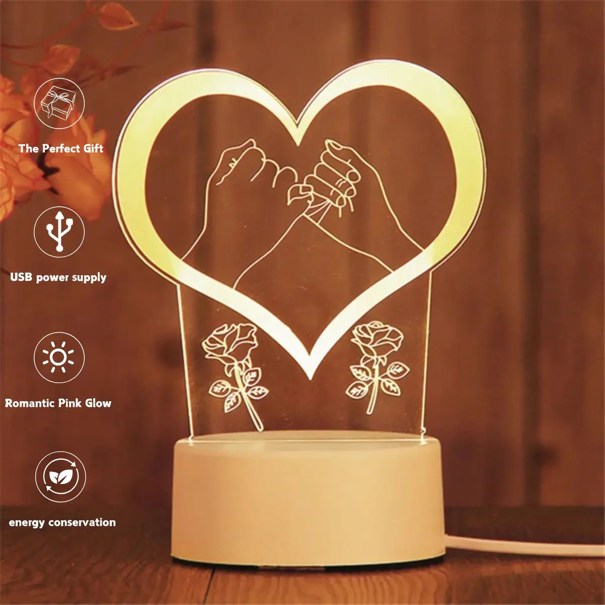 USBHeart shaped 3D warm colored night light bedroom headboard decoration gift table light couple confession atmosphere light