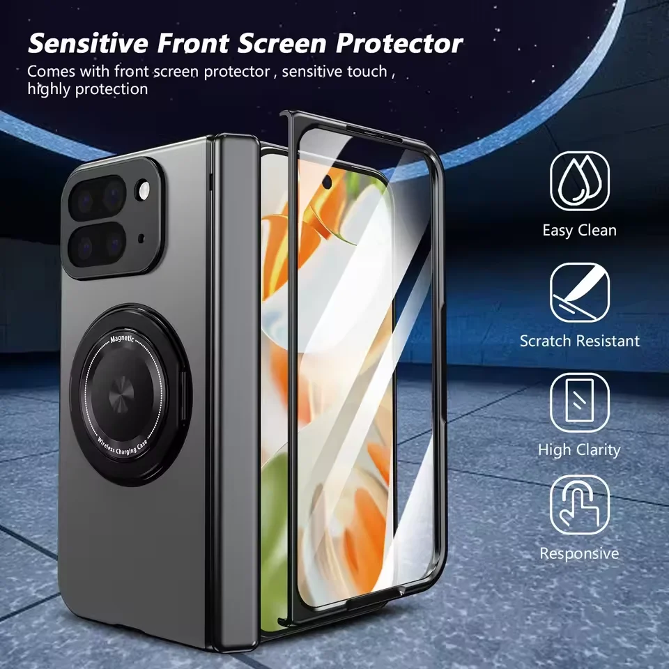 Plated Bezel Hinge Rotatable Metal Bracket Holder Stand Case For Google Pixel 10 Pro Fold Glass Protective Film Cover