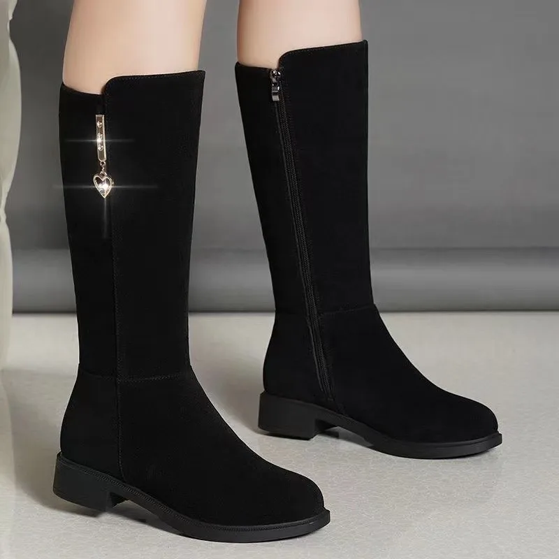 

New Women Warm Plush Snow Boots Casual Flat All-match Cotton Fashion Side Zipper Winter Shoes Thigh High Boot Botas Mujer
