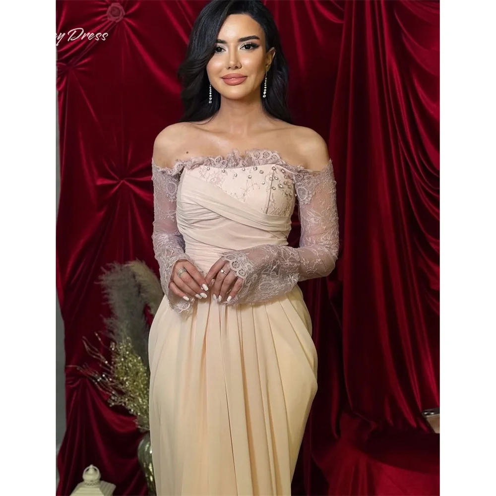 

Lucy Lace Off The Shoulder champagne A-Line Elegant Evening Gown Luxury Formal Women's Ladies New Premium Designer Customized