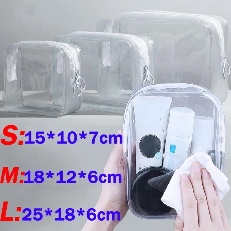 

S/M/L Transparent PVC Waterproof Makeup Bag Portable Clear Cosmetic Storage Pouch Bags Travel Toiletry Wash Organizer Cases