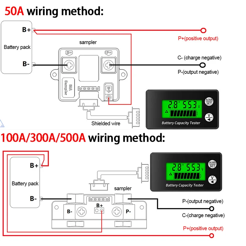 DC 8-100V 50A/100A/300A/500A bateria Tester pojemności miernik napięcia prądu pojemność akumulatora wskaźnik monitora amperomierz woltomierz