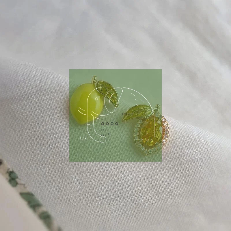 Summer Fruit Zircon Stud Earrings Asymmetric Drip Glaze Trendy Jewelry for Women Daily Office Accessories