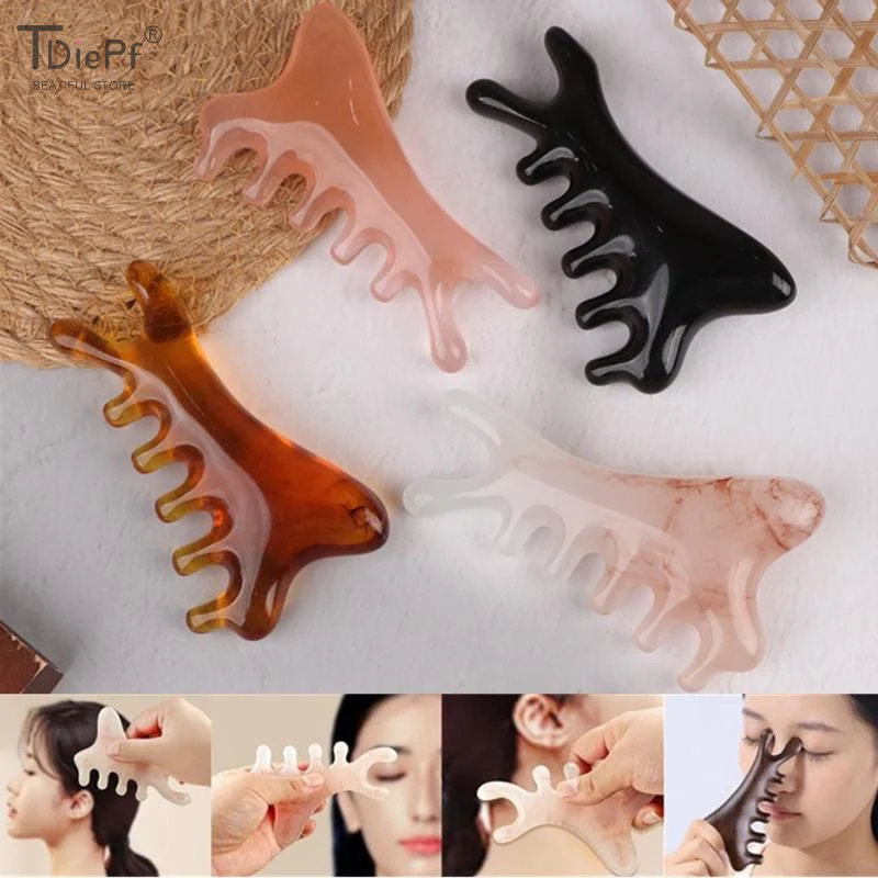 مشط تدليك الجسم ميريديان من الراتنج، مشط بخمسة أسنان واسعة، علاج الوخز بالإبر، الدورة الدموية، مشط شعر ناعم مضاد للكهرباء الساكنة #1