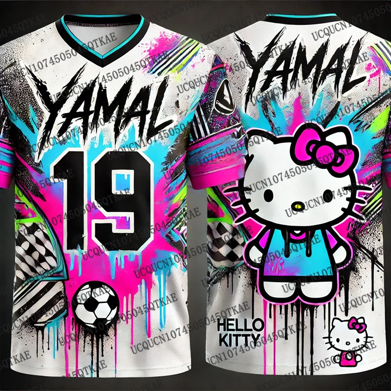 

Специальное издание Hello Kitty 2025 года, футбольная майка с граффити, футбольная майка Yamal 19, тренировочная форма, дышащая футболка унисекс большого размера