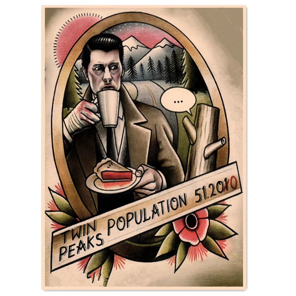 TWIN PEAKS POPULATION. Tattoo Wall Art Pictures Movie Poster & Prints Retro Kraft Paper Painting Wall Stickers Home Decor Murals