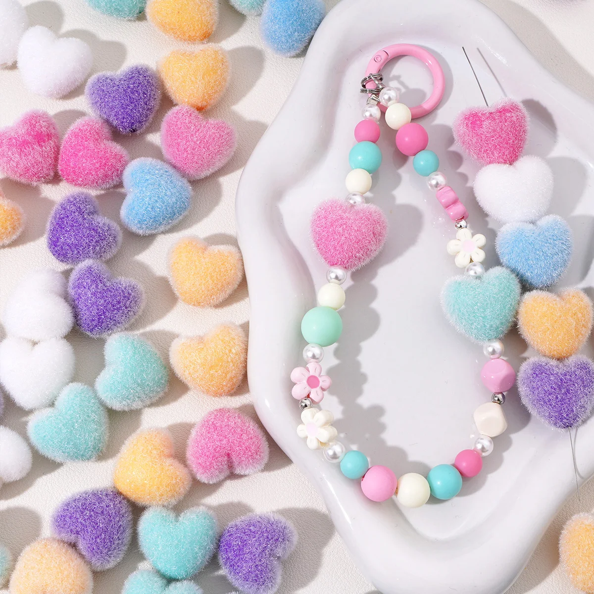 10pcs New Winter Heart-Shaped Beads Acrylic Colored Plush Decorative Loose Bead For DIY Bracelet Necklace Jewelry Making Accesso