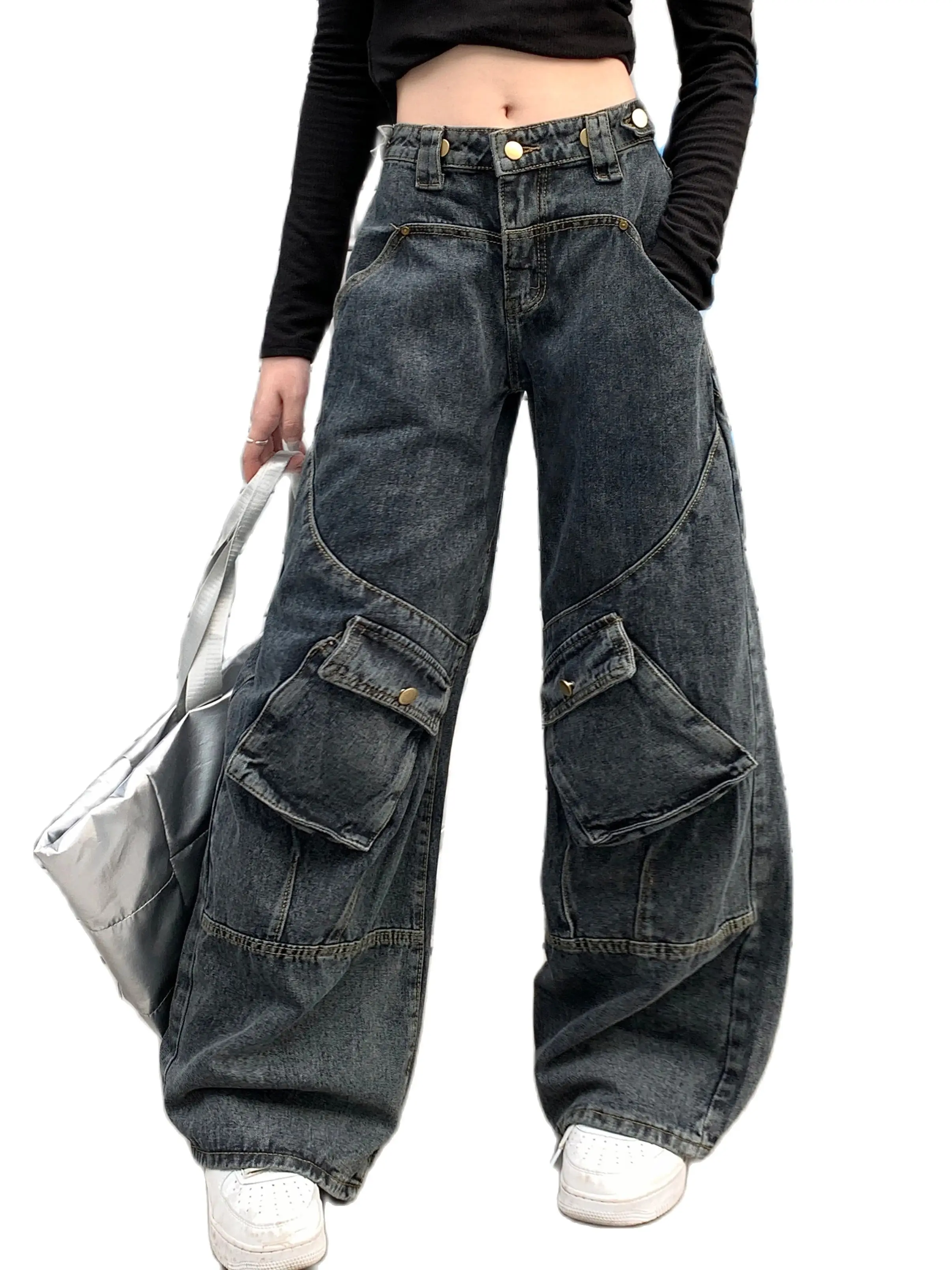 

Women's American Vintage 90S Spicy Girl Y2K Washed Jeans High Street Straight Tube Loose Wide Leg Drop Floor Dragging Pants