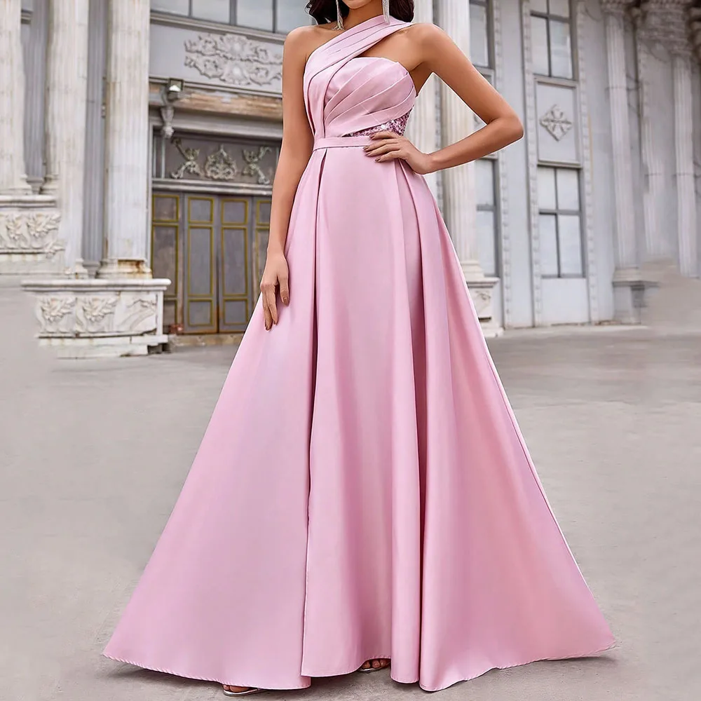 ที่กําหนดเอง A-Line ชุดราตรียาวไหล่ชุดราตรีแฟชั่นคริสตัลจีบง่าย Draped ชุดราตรี