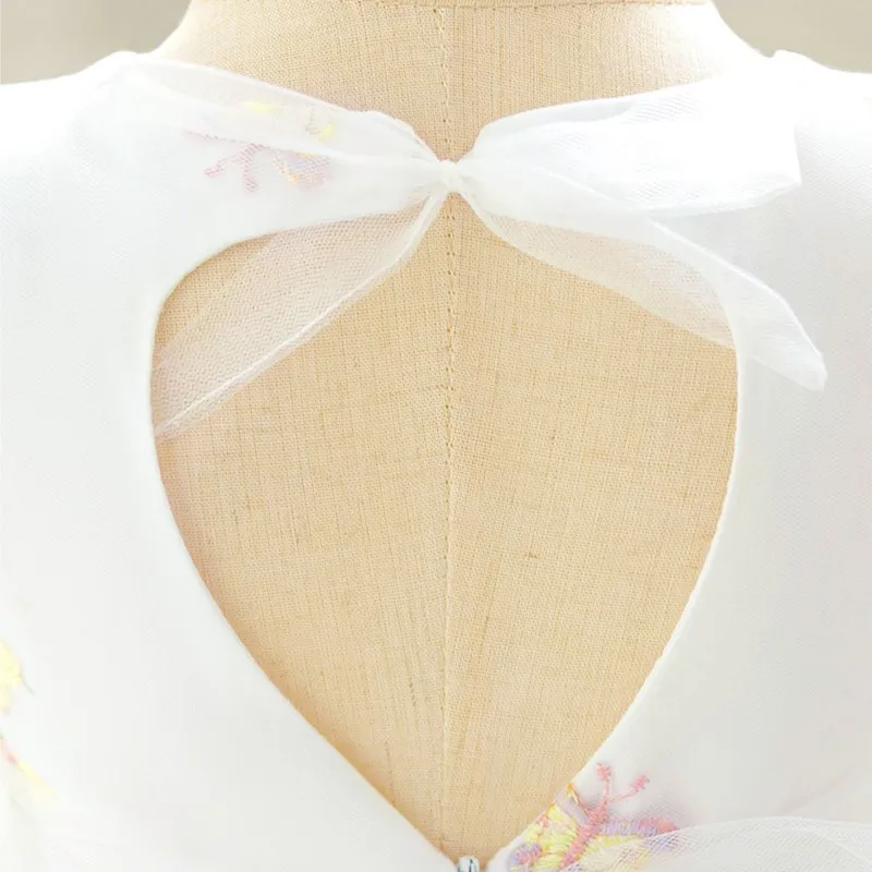 เด็กสาวเจ้าหญิงดอกไม้เย็บปักถักร้อยชุดพัฟแขนทารกเด็กวัยหัดเดินเด็กTulle VestidoวันเกิดPartyเสื้อผ้าเด็ก 0-3Y