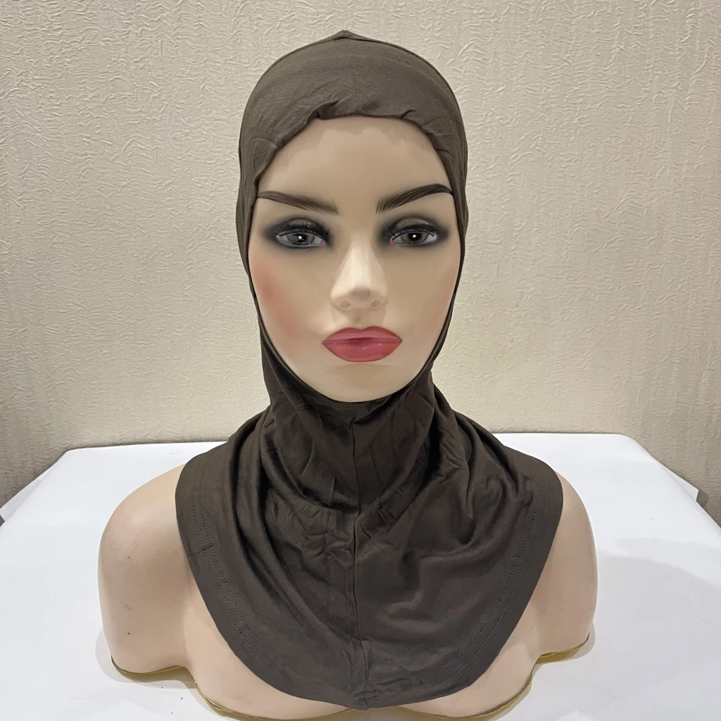 C215 Extra Longer Modal Cotton Jersey Bigger Size Slim Face Ninja Underscarf Full Cover Muslim Hats Headband Inner Turban Caps