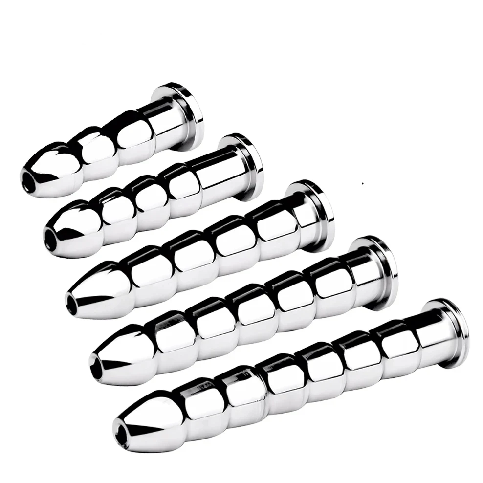 FAAK Ribbed Stainless Steel Hollow Penis Urethral Plug Ejaculation Delay Sex Toys For Men Size XXL Products Male Masturbator