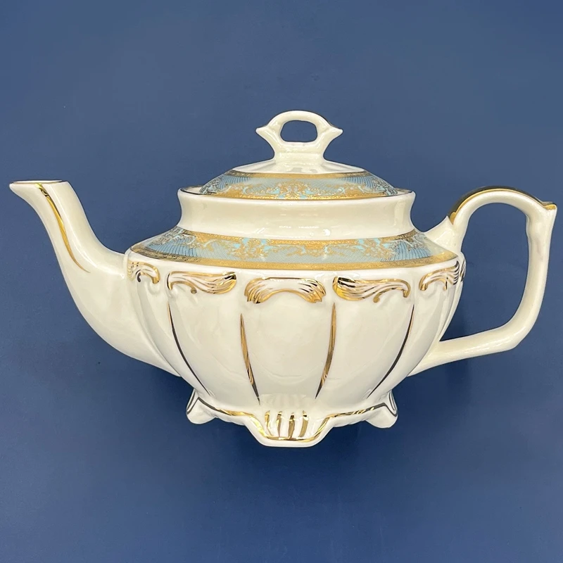 Heavy Industry Hand drawn Foreign Trade Teapot Relief Gold Plated Ceramic Luxury British Afternoon Tea Vintage Teapot 800ml 2