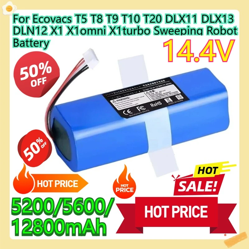 For Ecovacs T5 T8 T9 T10 T20 DLX11 DLX13 DLN12 X1 X1omni X1turbo Sweeping Robot Battery 12800mAh 14.4V