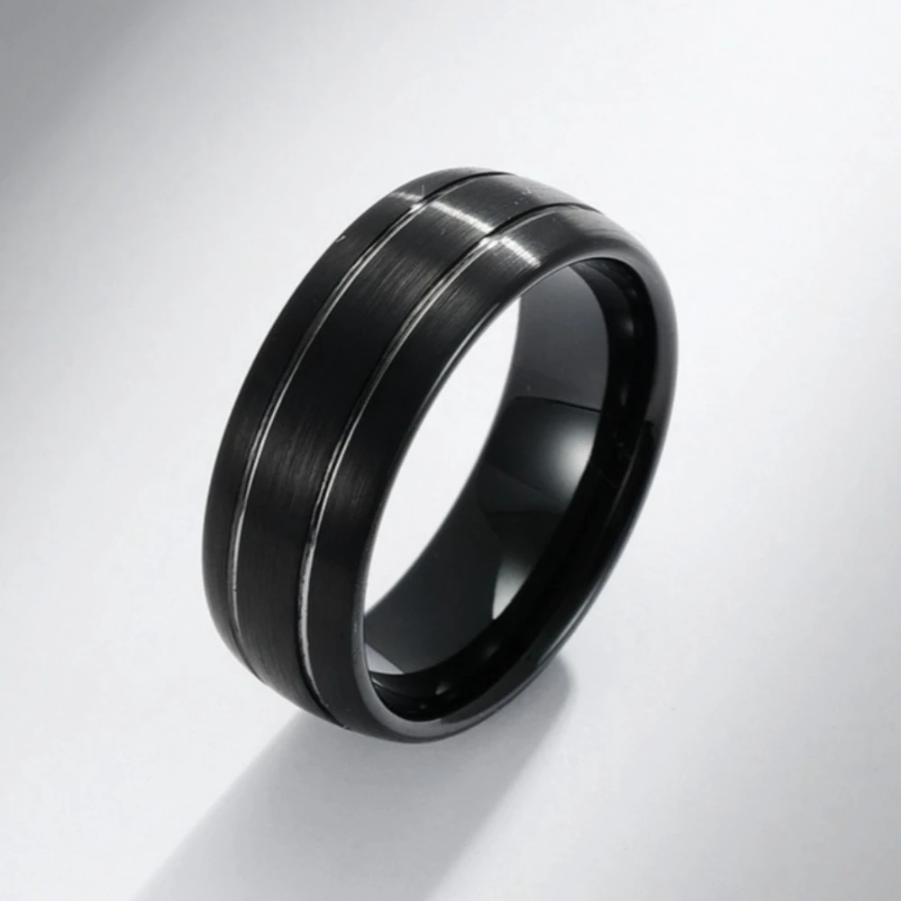 Men Tungsten Carbide Wedding Rings with Groove Width 8MM Brushed Polished Comfortable Personalized Ring Charm Jewelry