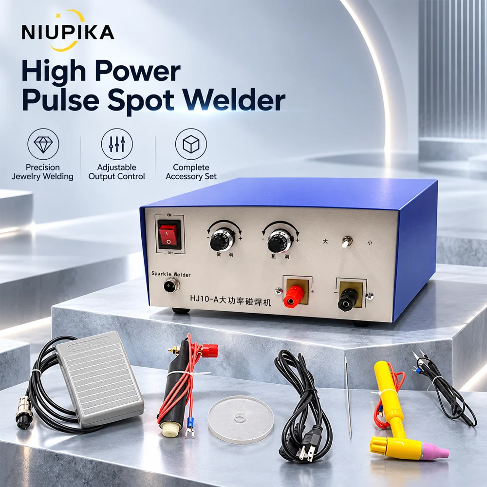 NIUPIKA HJ10A Pulse Spot Welder Jewelry Welding Machine Gold Silver Platinum Repair Foot Pedal Adjustable Output 110V 220V Tools